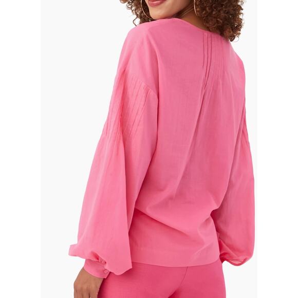 Trina Turk Woven Cape Coral Cotton Top Blouse S, Paradise Pink | NEW $248 - Picture 2 of 5